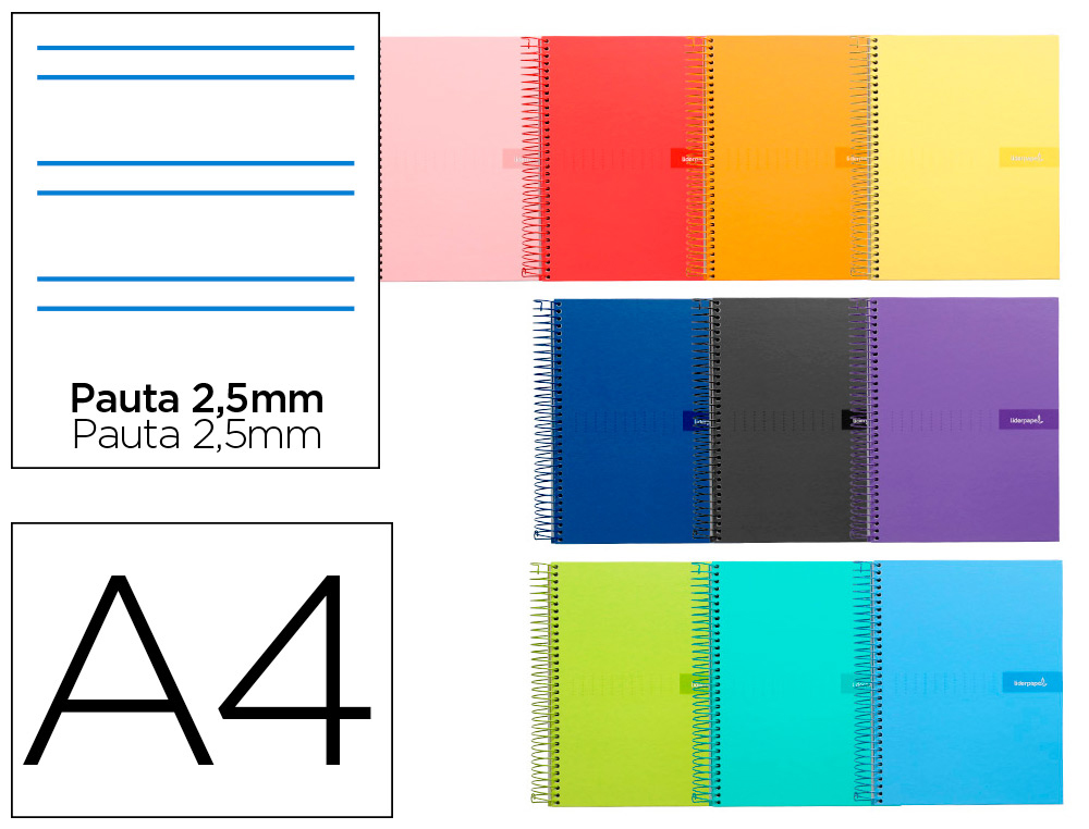 CUADERNO ESPIRAL LIDERPAPEL A4 CRAFTY TAPA FORRADA 80H 90 90GR PAUTA ESTRECHA 2,5MM CON MARGEN COLORES SURTIDOS