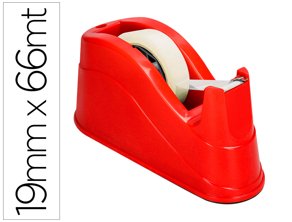 PORTARROLLO SOBREMESA Q-CONNECT PLASTICO PARA CINTAS DE 66 MT COLOR ROJO 220X100X70 MM