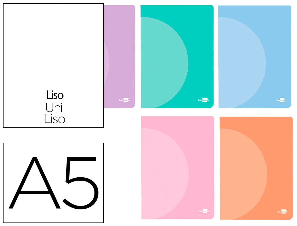 LIBRETA LIDERPAPEL 360 TAPA DE PLASTICO A5 48 HOJAS 90GR LISO SIN MARGEN COLORES PASTEL SURTIDOS