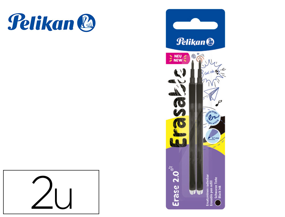 RECAMBIO ROLLER PELIKAN ERASE 2.0 COLOR NEGRO BLISTER DE 2 UNIDADES