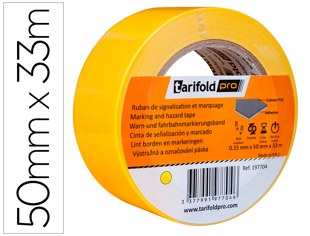 CINTA ADHESIVA DJOIS PARA MARCAJE Y SEALIZACION DE SUELO 33 MT X 50 MM COLOR AMARILLO