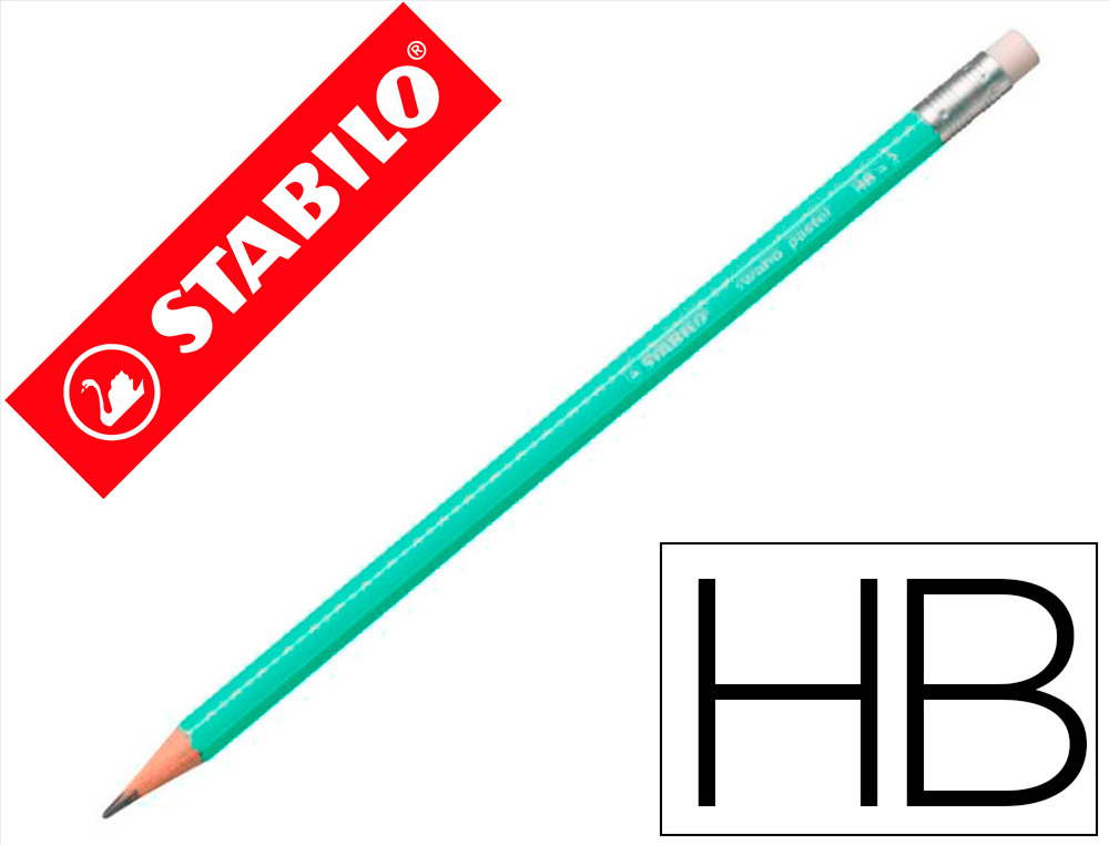 LAPICES DE GRAFITO CON GOMA STABILO SWANO MINA 2,2 MM DUREZA HB VERDE PASTEL