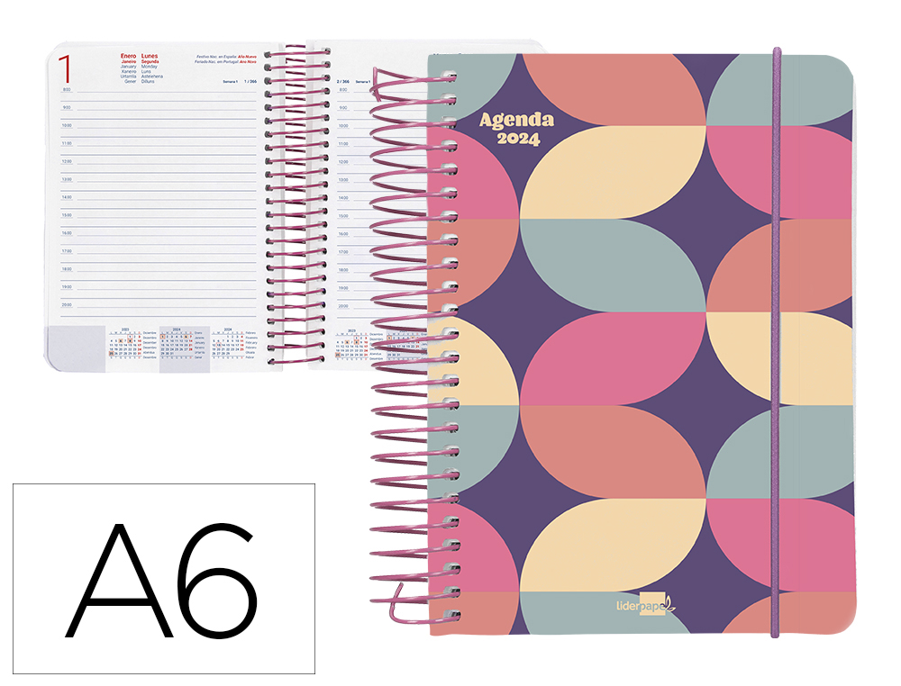AGENDA ESPIRAL LIDERPAPEL SANTORINI 10,5X14,8 CM 2024 DIA PAGINA PAPEL 60 GR ZIGZAG