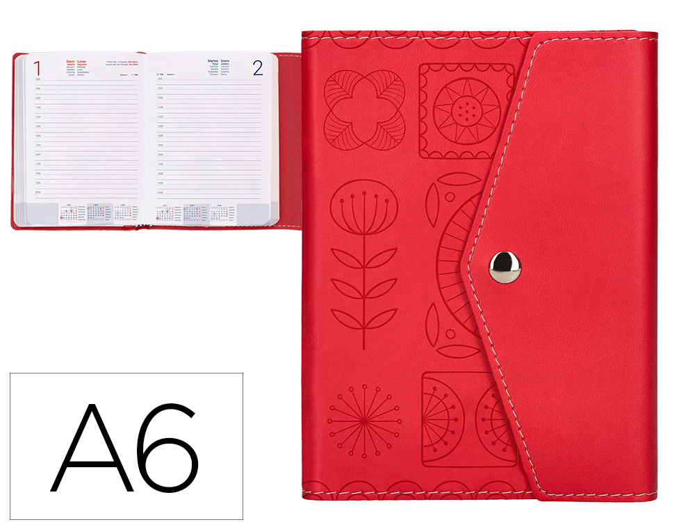 AGENDA ENCUADERNADA LIDERPAPEL THERASIA MINI 2024 DIA PAGINA COLOR ROJO PAPEL 70 GR