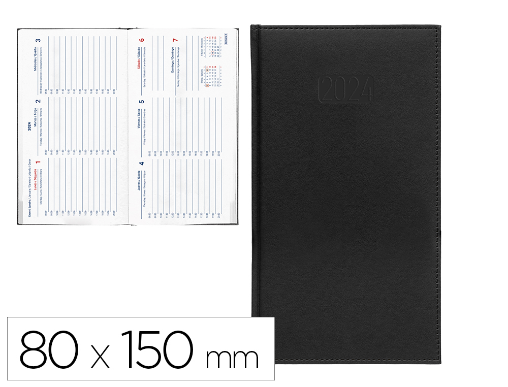 AGENDA ENCUADERNADA LIDERPAPEL CRETA 8X15 CM 2024 SEMANA VISTA COLOR NEGRO PAPEL 70 GR