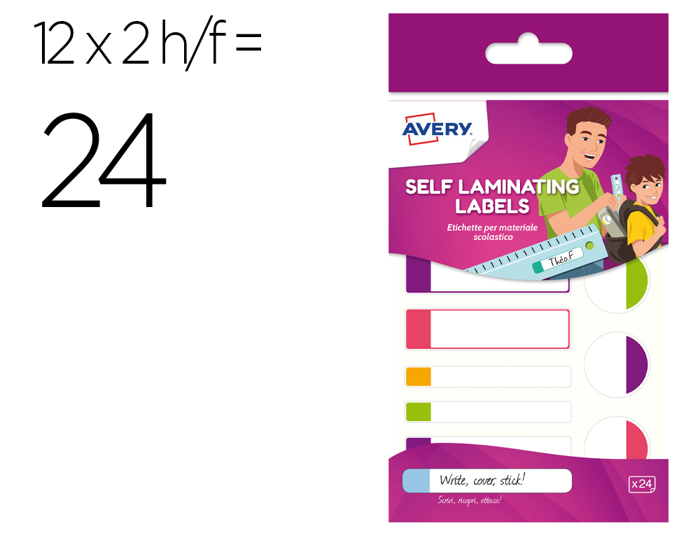 ETIQUETA AVERY PLASTIFICABLE COLORES FLUORESCENTES BLISTER DE 24 UNIDADES