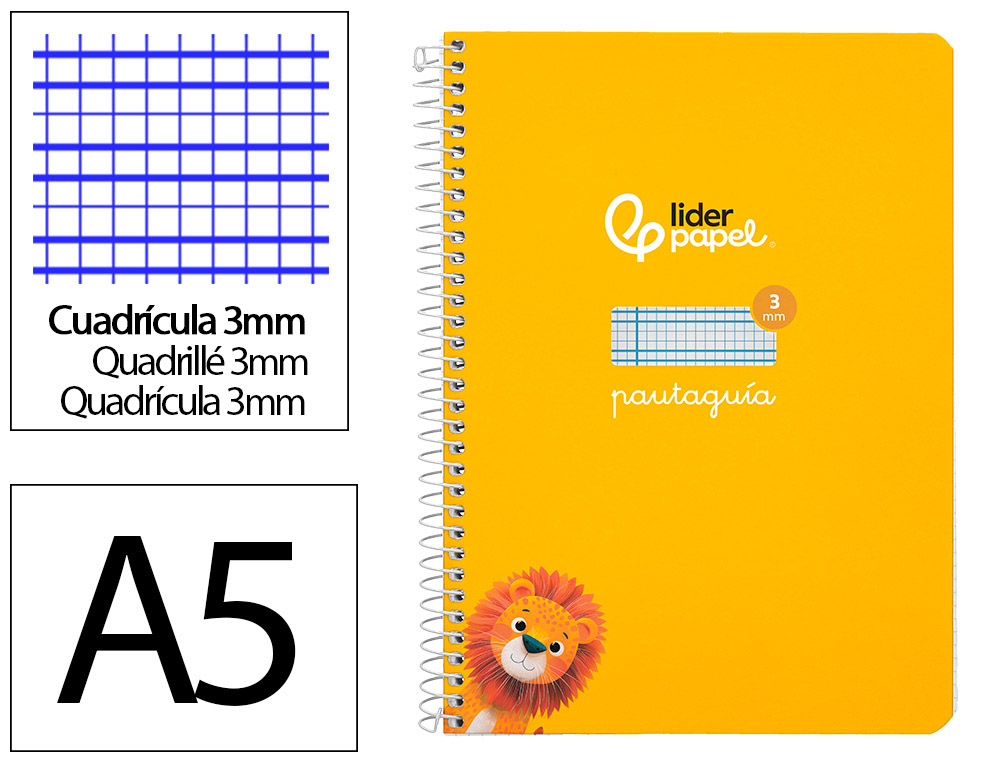 CUADERNO ESPIRAL LIDERPAPEL A5 PAUTAGUIA TAPA DURA 80H 90GR CUADRO PAUTADO 3MM COLOR AMARILLO