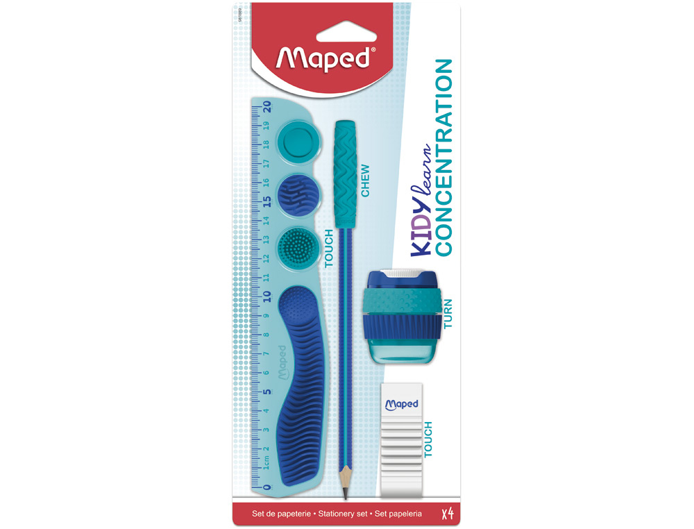KIT ESCOLAR MAPED KIDYLEARN CONCENTRATION AZUL 4 PIEZAS