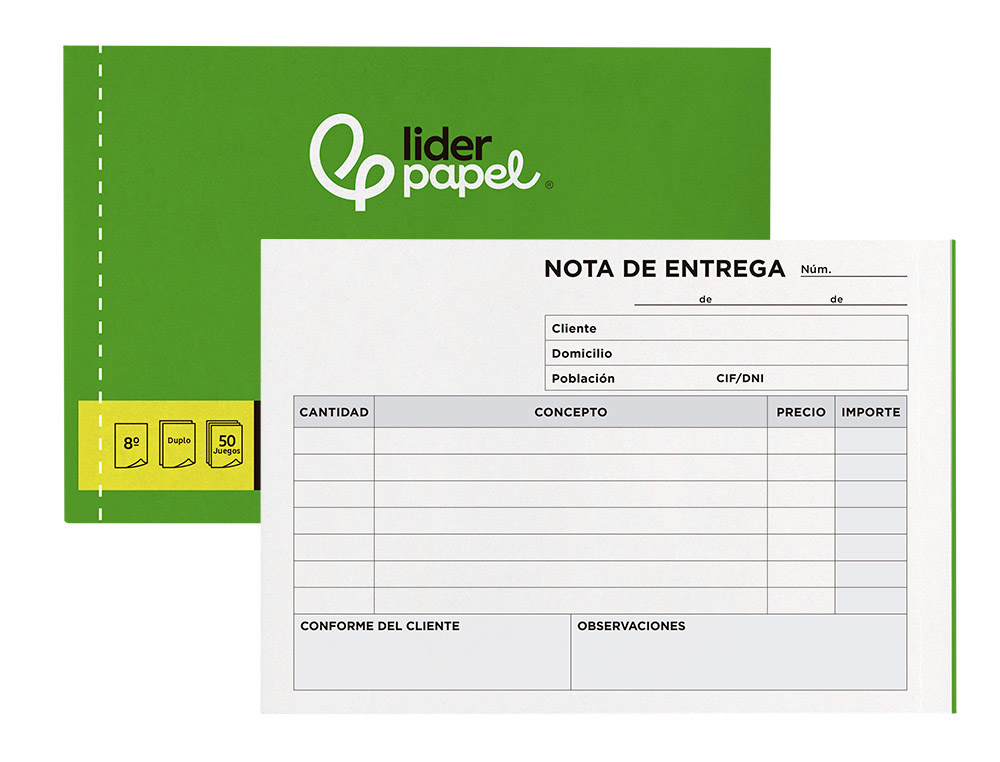 TALONARIO LIDERPAPEL ENTREGAS 8º ORIGINAL Y COPIA T228 APAISADO