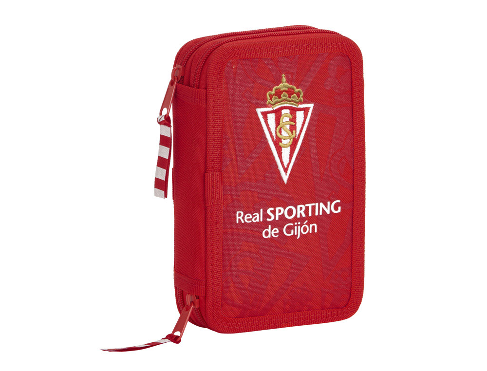 PLUMIER ESCOLAR SAFTA SPORTING DE GIJON DOBLE CREMALLERA 28 PIEZAS 125X40X195 MM