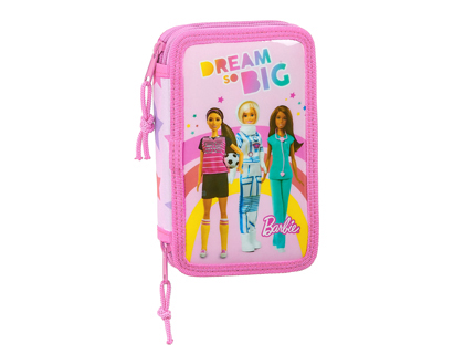 PLUMIER ESCOLAR SAFTA BARBIE DREAMER DOBLE CREMALLERA 28 PIEZAS 125X40X195 MM