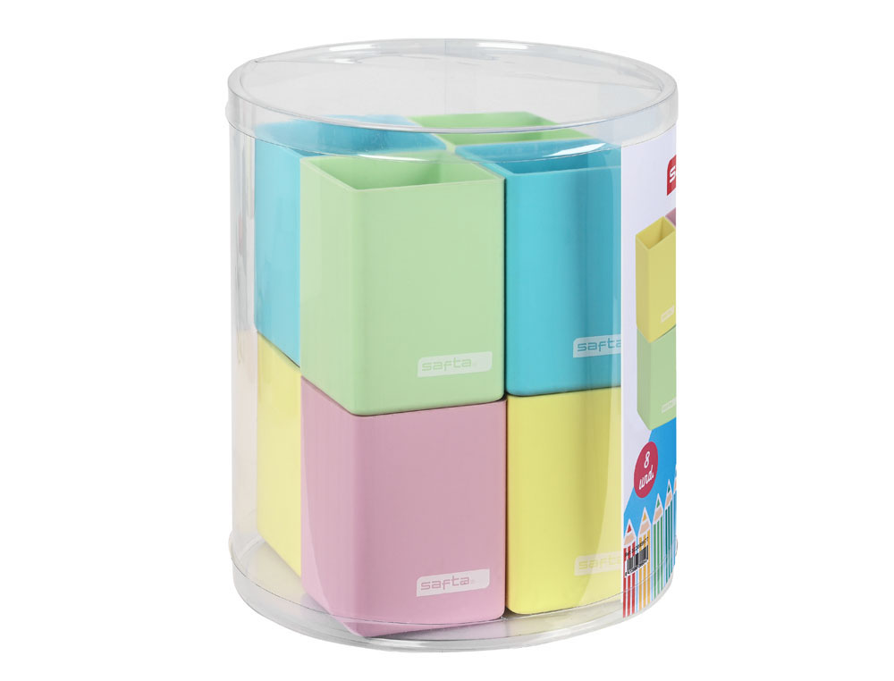 BOLSO ESCOLAR SAFTA PORTATODO CUADRADO SILICONA CUBILETE EXPOSITOR DE 8 UNIDADES 195X230 MM