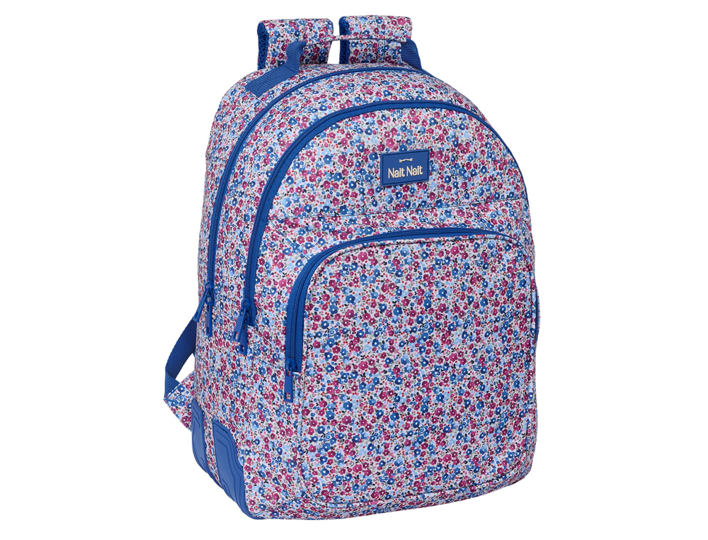 MOCHILA SAFTA DOBLE CON CANTONERAS ADAPTABLE A CARRO NAIT NAIT FLORESISTENTE COIMBRA AZUL 420X320X150 MM