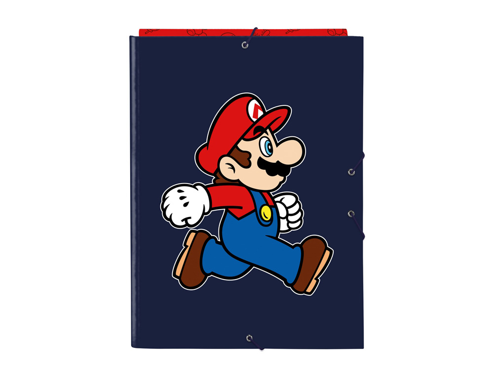 CARPETA CARTON FOLIO GOMAS SOLAPAS SAFTA SUPER MARIO TRICK