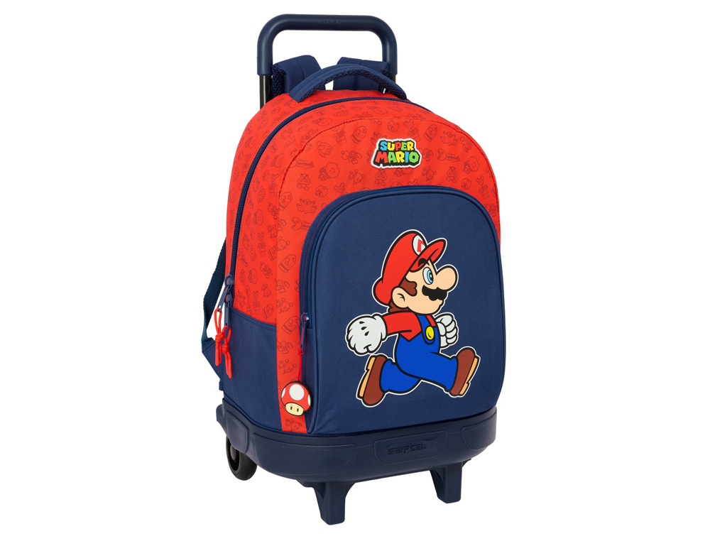 MOCHILA SAFTA GRANDE CON RUEDAS COMPACT EXTRAIBLE SUPER MARIO TRICK 450X330X220 MM