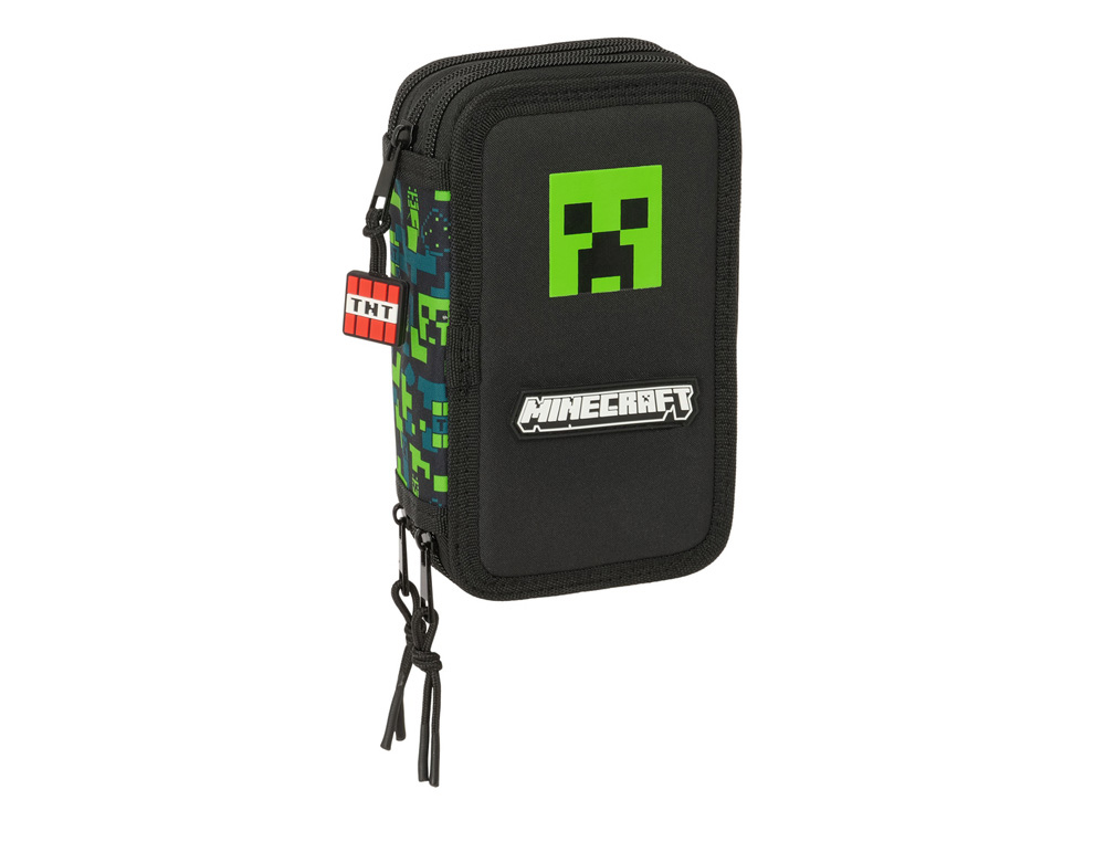 PLUMIER ESCOLAR SAFTA TRIPLE 37 PIEZAS MINECRAFT TNT 195X125X55 MM