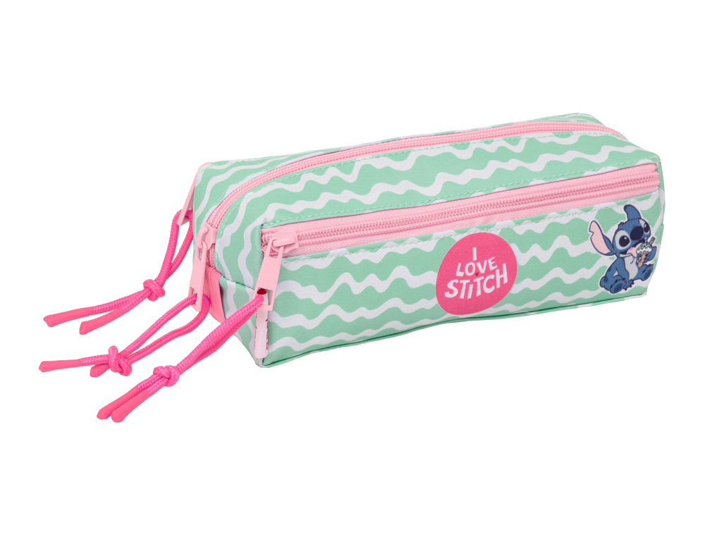 BOLSO ESCOLAR PORTATODO SAFTA TRIPLE PEQUEO CON GOMA ELASTICA 22CM STITCH ICE CREAM 85X220X60 MM