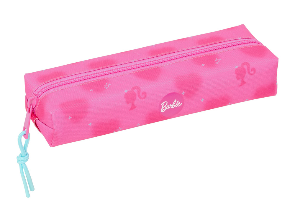 BOLSO ESCOLAR PORTATODO SAFTA RECTANGULAR CON GOMA ELASTICA 22CM BARBIE CORAZONES 40X220X70 MM
