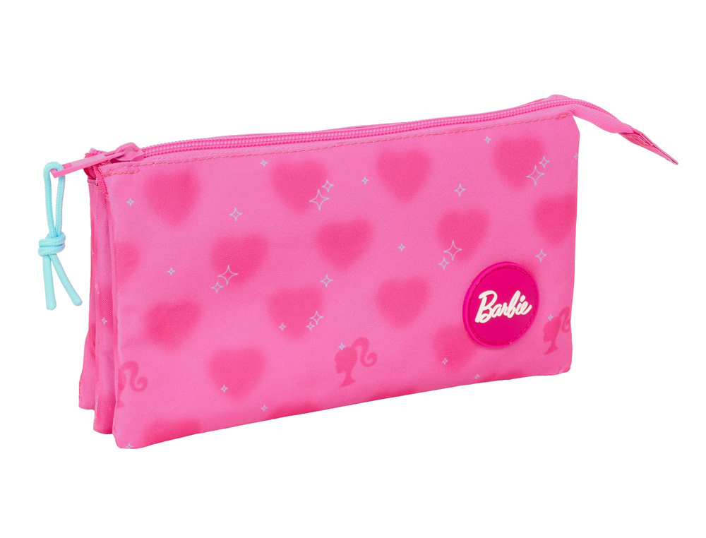 BOLSO ESCOLAR PORTATODO SAFTA TRIPLE BARBIE CORAZONES 120X220X30 MM