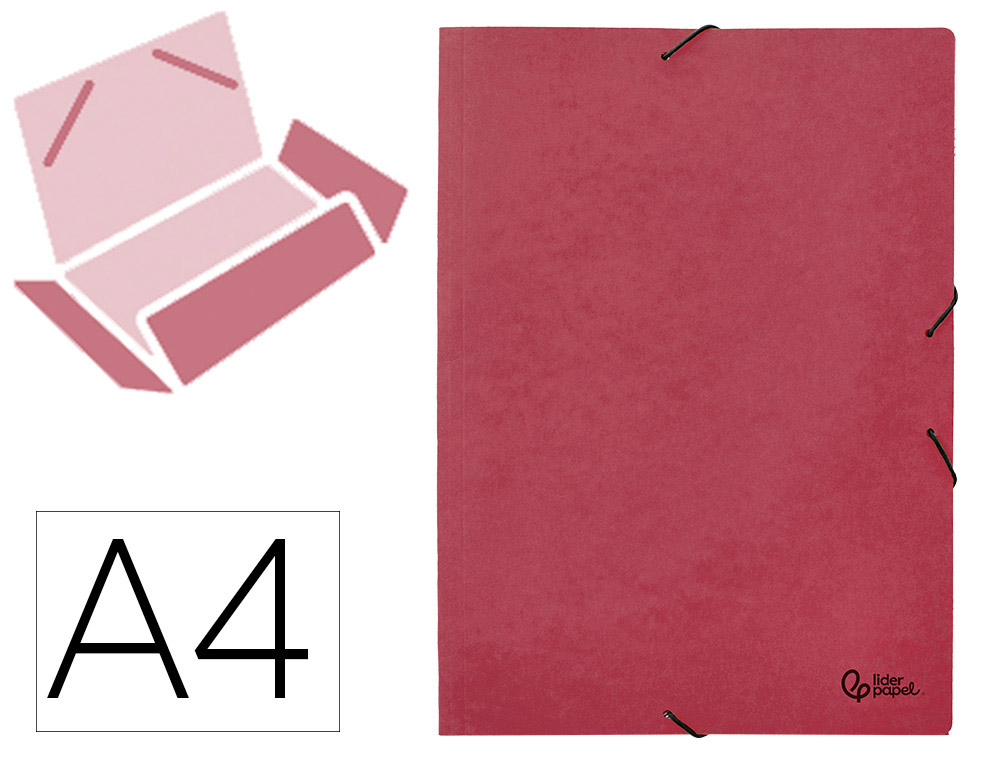 CARPETA LIDERPAPEL GOMAS TRES SOLAPAS CARTON PRESPAN A3 COLOR ROJO