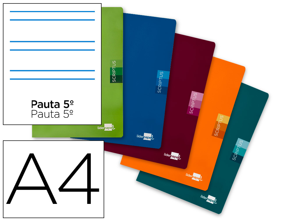 LIBRETA LIDERPAPEL SCRIPTUS A4 48 HOJAS 90GR RAYADO MONTESSORI 5MM CON MARGEN COLORES SURTIDOS