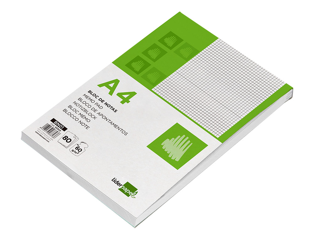 BLOC NOTAS LIDERPAPEL CUADRO 4MM A4 80 HOJAS 60G/M2