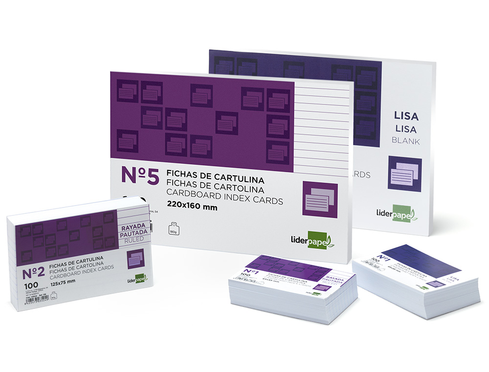 FICHA LIDERPAPEL RAYADA N5 160X220 MM 180GR PAQUETE DE 100 UNIDADES