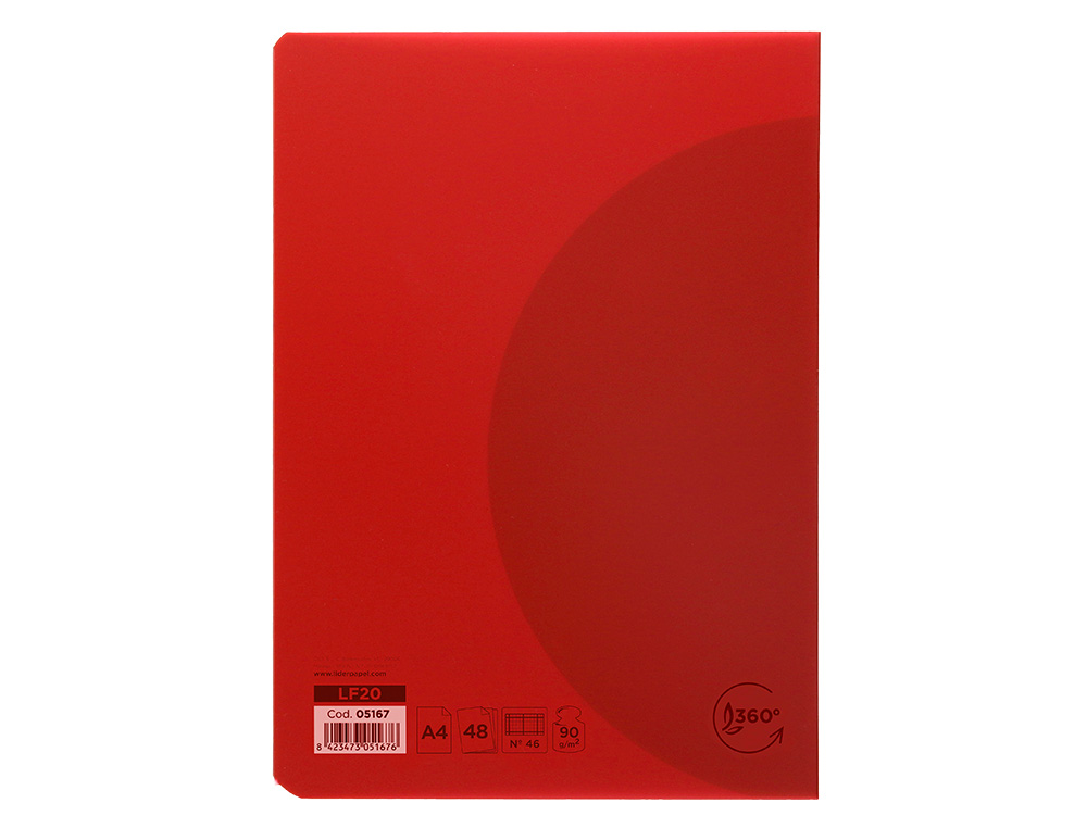 LIBRETA LIDERPAPEL 360 TAPA DE PLASTICO A4 48 HOJAS 90GR RAYADO N46 COLORES SURTIDOS