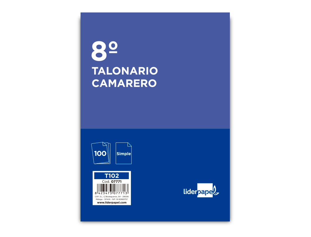 TALONARIO LIDERPAPEL CAMARERO OCTAVO SIN IVA 102