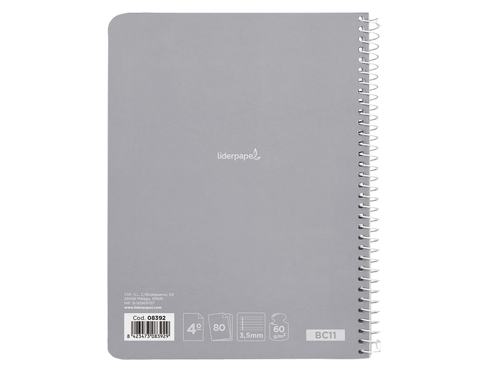 CUADERNO ESPIRAL LIDERPAPEL CUARTO SMART TAPA BLANDA 80H 60GR PAUTA 3,5MM CON MARGEN COLORES SURTIDOS