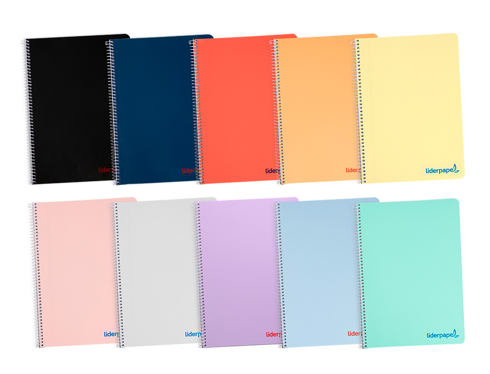 CUADERNO ESPIRAL LIDERPAPEL A4 WONDER TAPA PLASTICO 80H 90GR PAUTA ANCHA 3,5MM CON MARGEN COLORES SURTIDOS