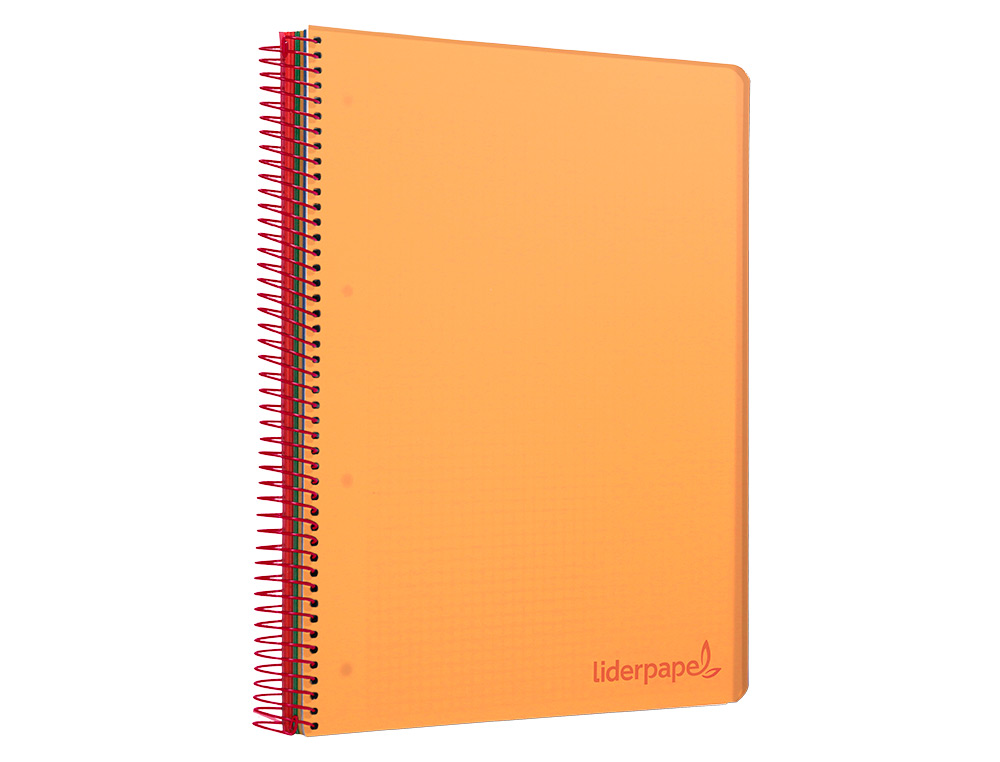 CUADERNO ESPIRAL LIDERPAPEL A4 MICRO WONDER TAPA PLASTICO 120H 90GR CUADRO 5MM 5 BANDA 4 TALADROS COLOR NARANJA