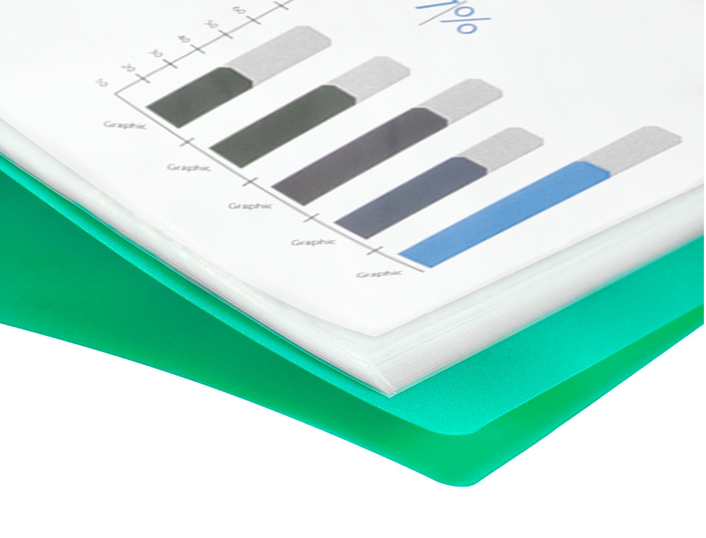 CARPETA LIDERPAPEL ESCAPARATE 10 FUNDAS POLIPROPILENO DIN A4 VERDE TRANSLUCIDO