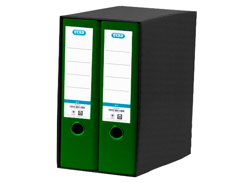 MODULO ELBA 2 ARCHIVADORES DE PALANCA DIN A4 CON RADO 2 ANILLAS VERDE LOMO DE 80 MM