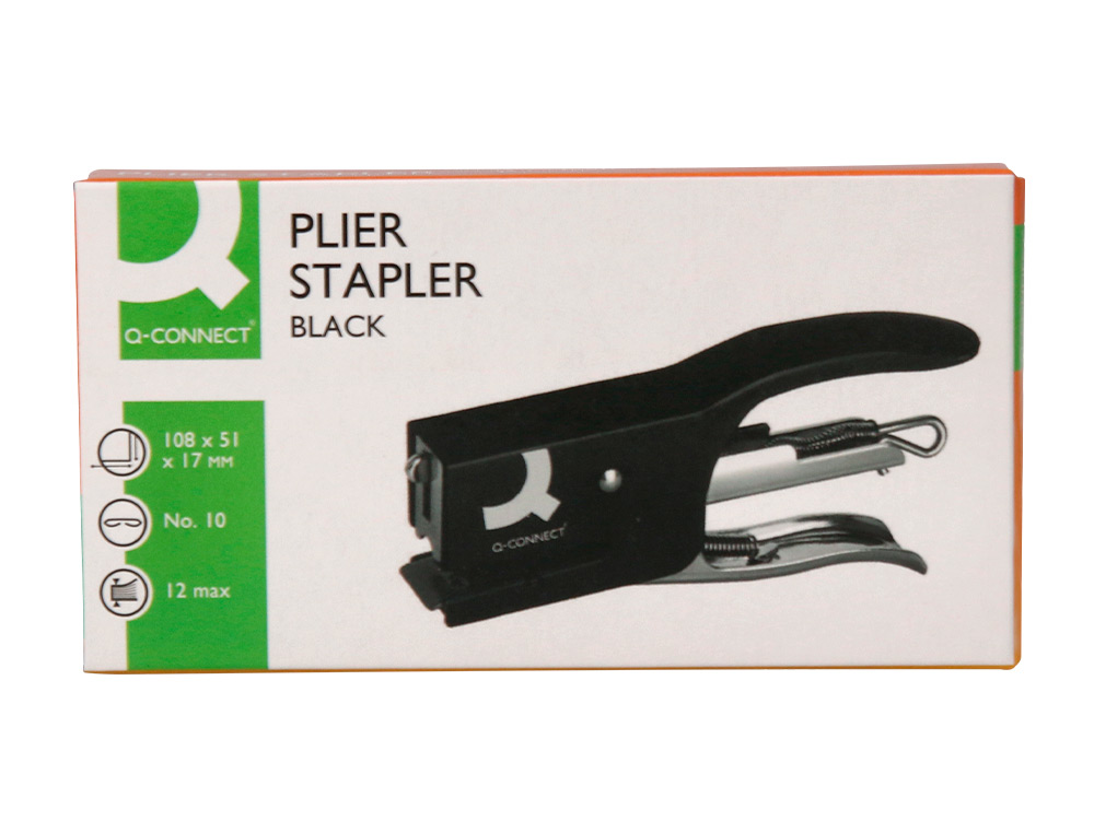 GRAPADORA Q-CONNECT DE TENAZA KF22340 METALICA COLOR NEGRO CAPACIDAD 12 HOJAS USA GRAPAS NUMERO 10