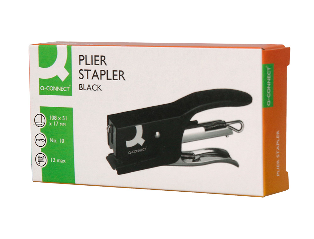 GRAPADORA Q-CONNECT DE TENAZA KF22340 METALICA COLOR NEGRO CAPACIDAD 12 HOJAS USA GRAPAS NUMERO 10