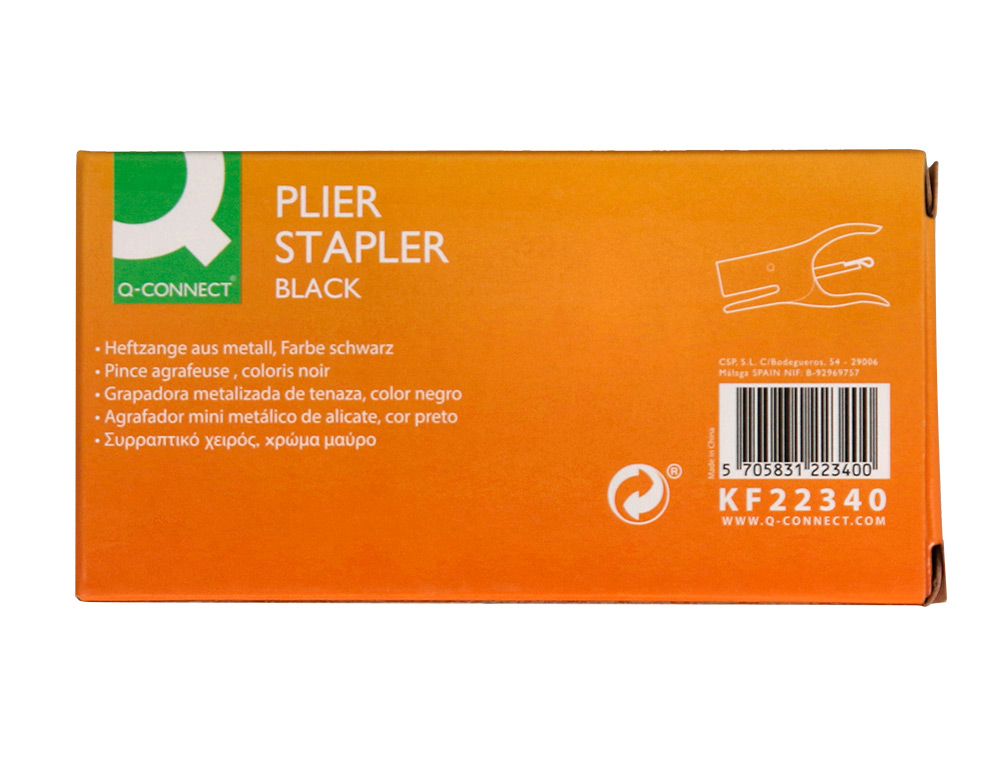 GRAPADORA Q-CONNECT DE TENAZA KF22340 METALICA COLOR NEGRO CAPACIDAD 12 HOJAS USA GRAPAS NUMERO 10