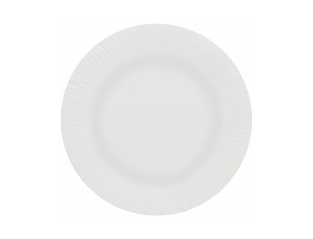 PLATO PAPEL RECICLABLE BLANCO 18 CM PAQUETE 50 UNIDADES