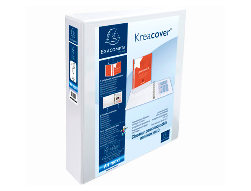 CARPETA EXACOMPTA CANGURO 4 ANILLAS 40 MM DIN A4+ CARTON FORRADO POLIPROPILENO PERSONALIZABLE 3 BOLSILLOS