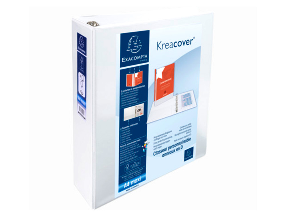 CARPETA EXACOMPTA CANGURO 4 ANILLAS 60 MM DIN A4+ CARTON FORRADO POLIPROPILENO PERSONALIZABLE 3 BOLSILLOS