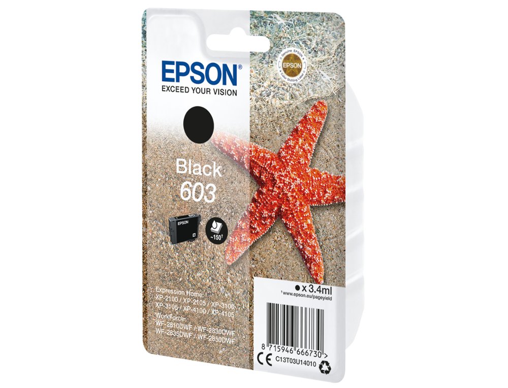 INK-JET EPSON 603 XP-2100 / 2105 / 3100 / 4100 / WF-2810 / 2830 / 2835 / 2850 NEGRO 150 PAGINAS