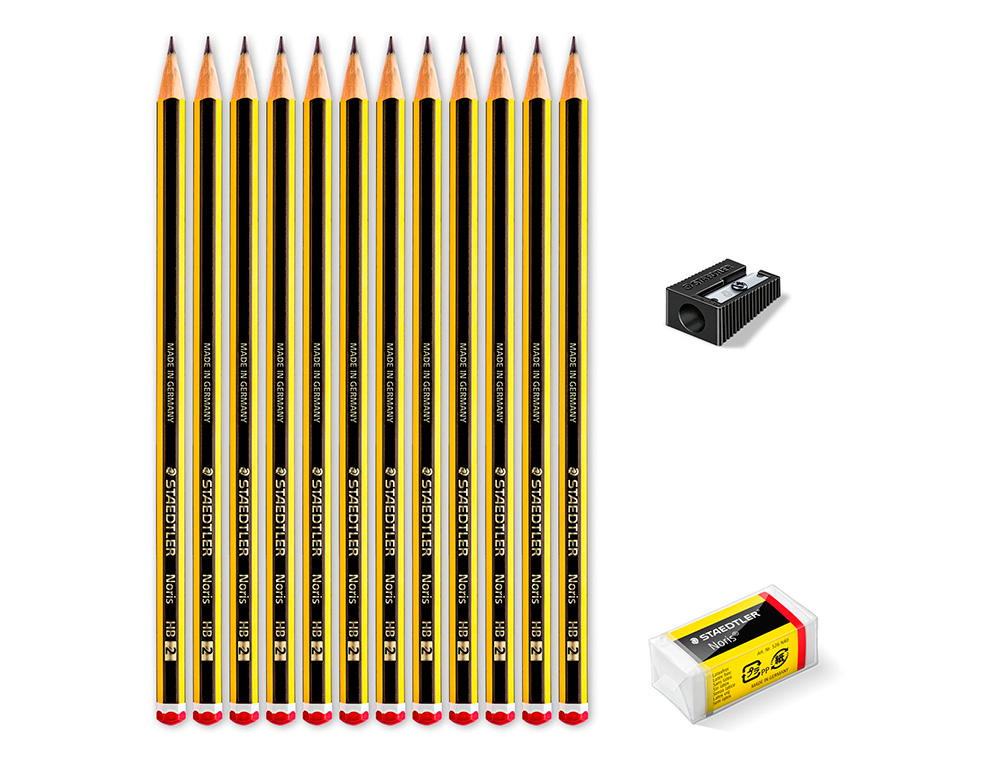 LAPICES DE GRAFITO STAEDTLER NORIS N.2 HB BLISTER PROMOCIONAL 120 ANIVERSARIO DE12 UDS + AFILALAPIZ + GOMA
