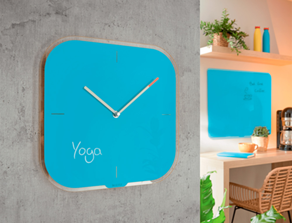 RELOJ LEITZ COSY DE PARED SILENCIOSO CRISTAL 30X30 CM AZUL