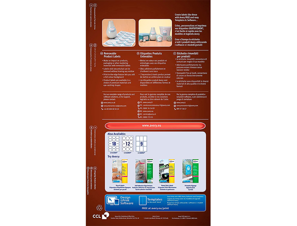 ETIQUETA ADHESIVA AVERY REMOVIBLE PARA IMPRESORA LASER INYECCION TINTA FOTOCOPIADORA BLANCA 62X89 MM
