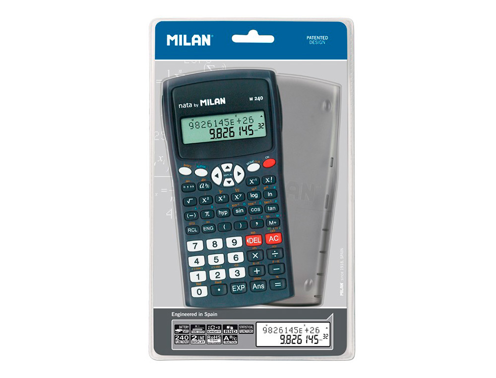 CALCULADORA MILAN CIENTIFICA M240 BLACK 2 LINEAS 240 FUNCIONES 10+2 DIGITOS COLOR NEGRA CON TAPA COLOR GRIS