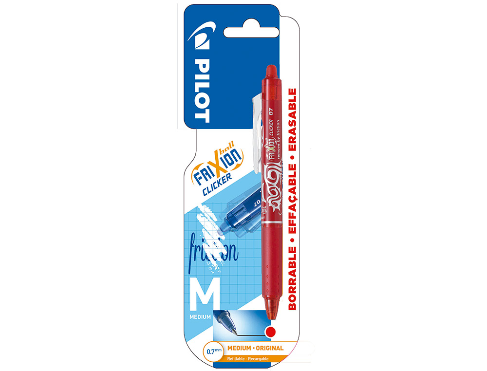 BOLIGRAFO PILOT FRIXION CLICKER BORRABLE 0,7 MM PUNTA MEDIA ROJO EN BLISTER