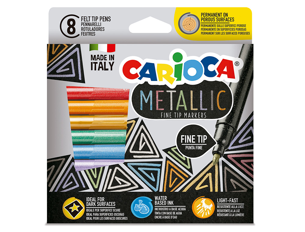 ROTULADOR CARIOCA METALLIC PUNTA FINA CAJA DE 8 UNIDADES COLORES SURTIDOS