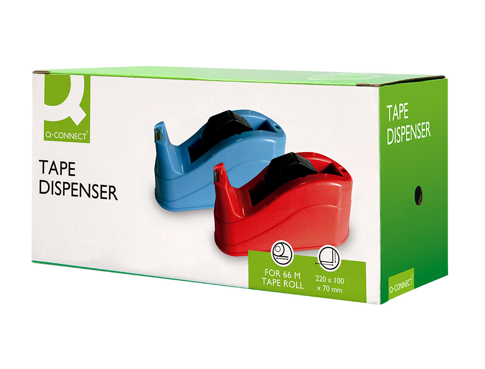 PORTARROLLO SOBREMESA Q-CONNECT PLASTICO PARA CINTAS DE 66 MT COLOR ROJO 220X100X70 MM