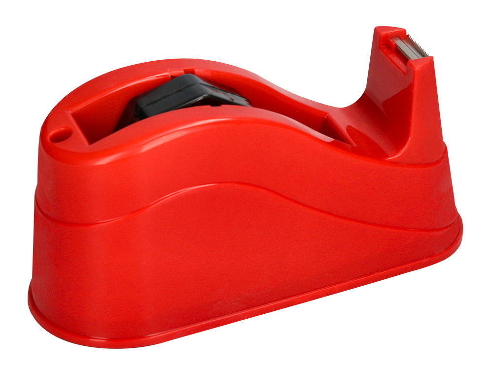 PORTARROLLO SOBREMESA Q-CONNECT PLASTICO PARA CINTAS DE 66 MT COLOR ROJO 220X100X70 MM