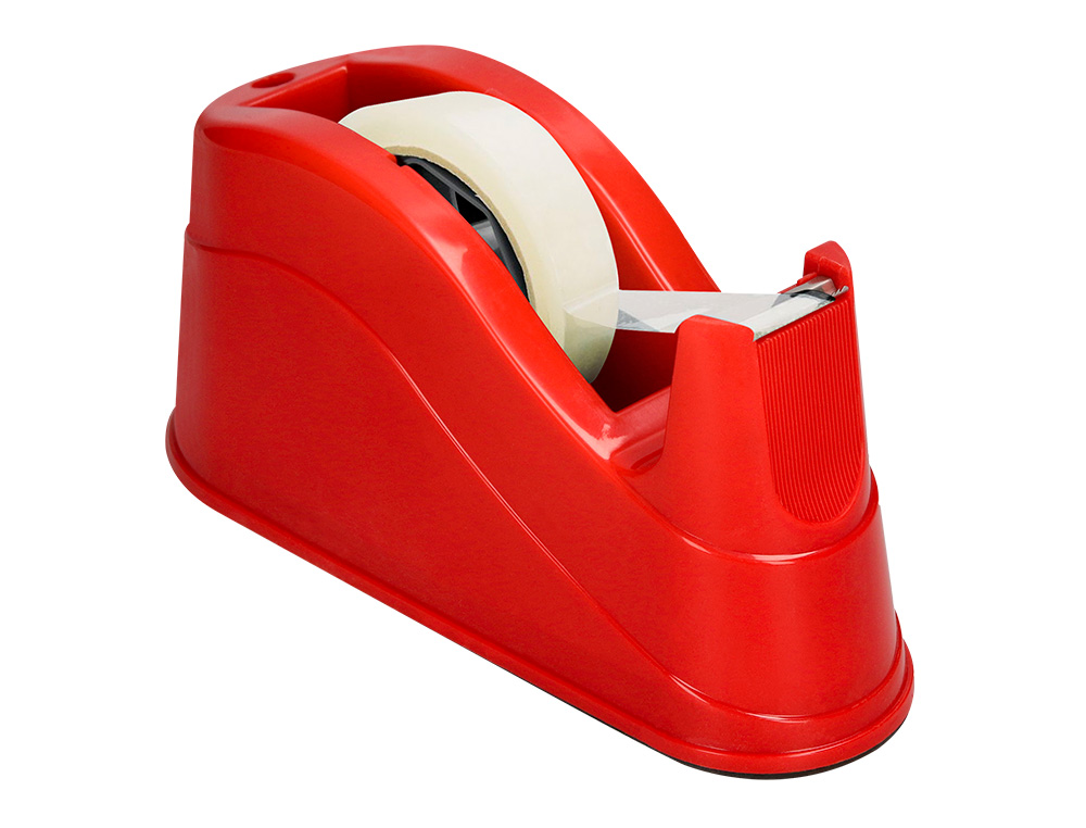 PORTARROLLO SOBREMESA Q-CONNECT PLASTICO PARA CINTAS DE 66 MT COLOR ROJO 220X100X70 MM